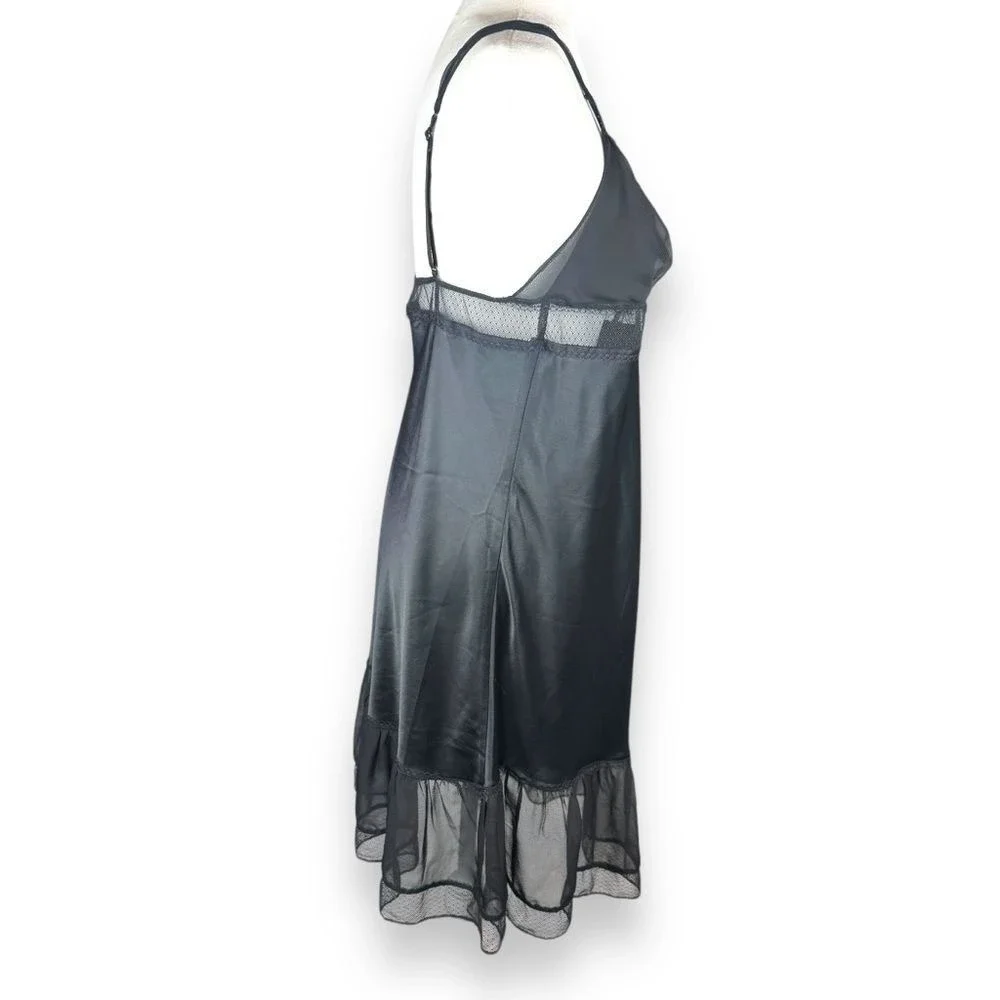 Victoria's Secret Black Satin Slip Dress with Lace Trim - Picture 3 of 15